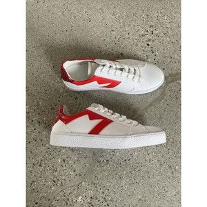 Maje Frencha Red Glitter White Canvas Trainer Sneakers EU 40 US 9